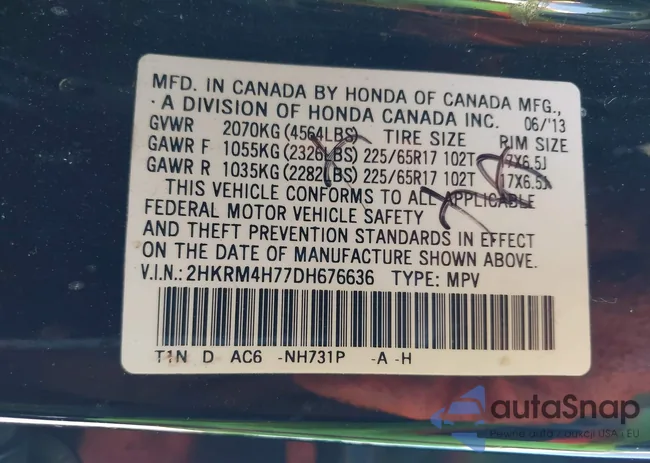 2HKRM4H77DH676636: 43332686