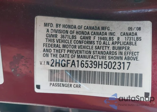 2HGFA16539H502317: 43333893