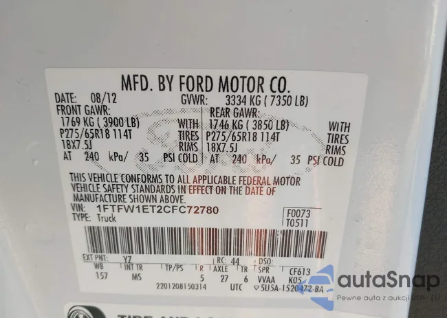 1FTFW1ET2CFC72780: 43333919