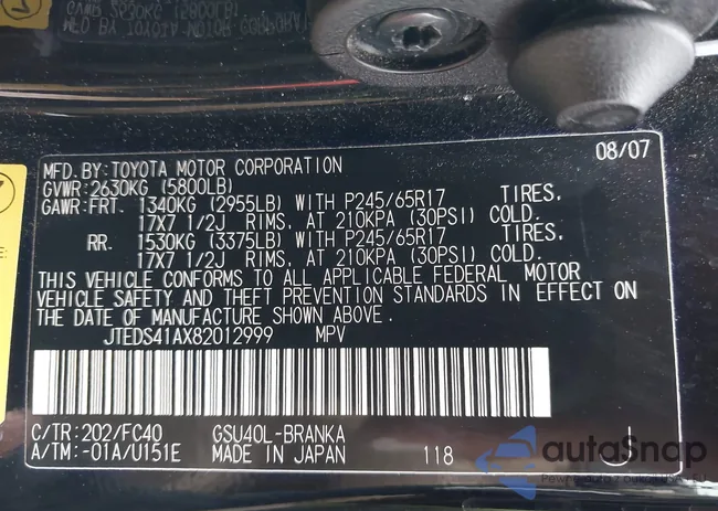 JTEDS41AX82012999: 43333989