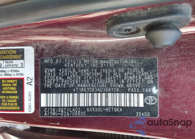 4T1BK3DB3AU368128: 43334022