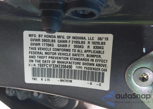 19XFC1F33KE208490: 43334028