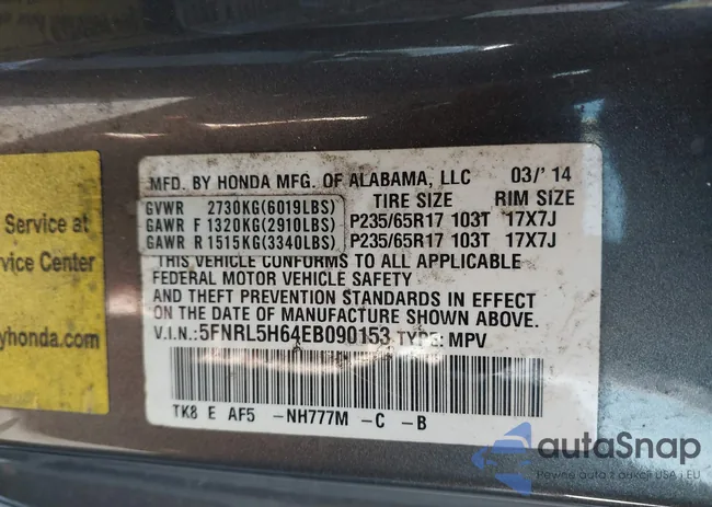 5FNRL5H64EB090153: 43334046