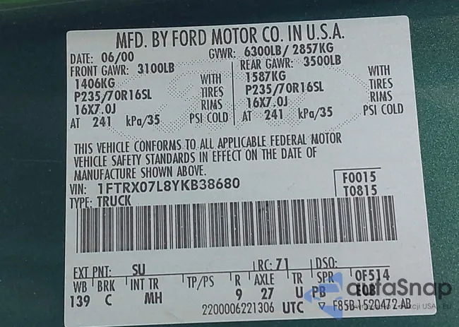 1FTRX07L8YKB38680: 43334170