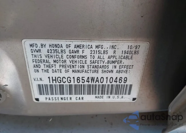 1HGCG1654WA010469: 43334222