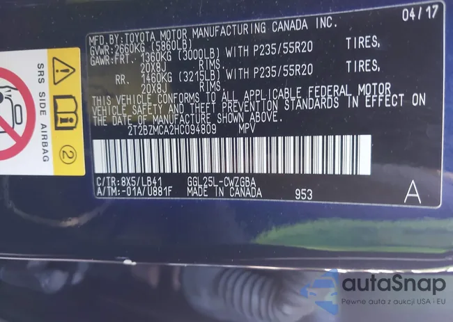 2T2BZMCA2HC094809: 43334287