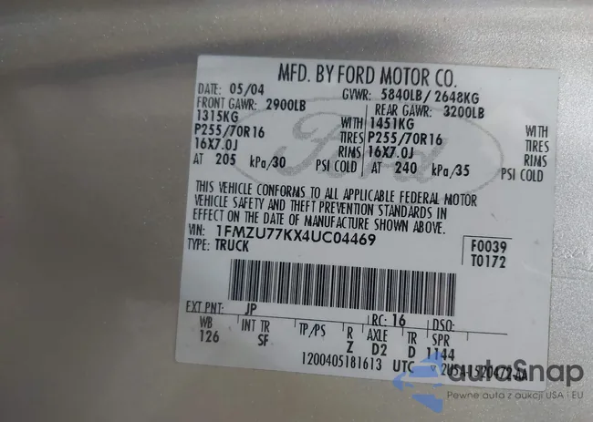 1FMZU77KX4UC04469: 43333317