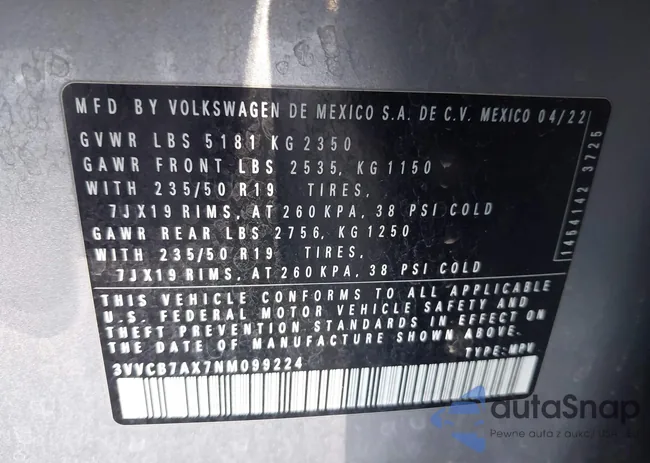 3VVCB7AX7NM099224: 43333379