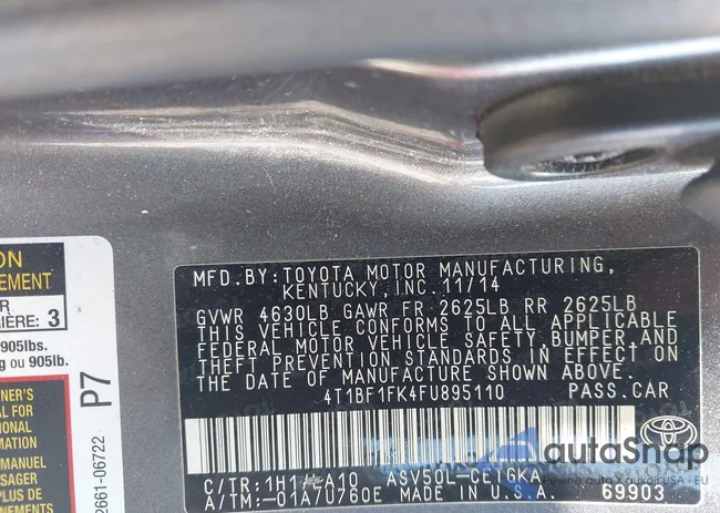 4T1BF1FK4FU895110: 43333430