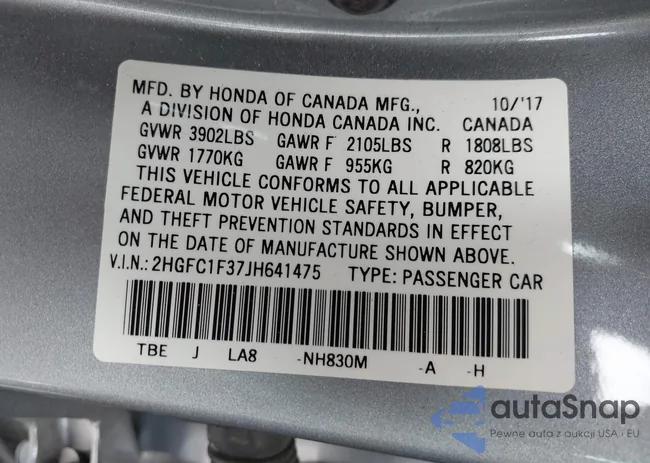 2HGFC1F37JH641475: 43334699