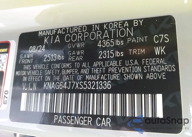 KNAG64J7XS5321336: 43334746