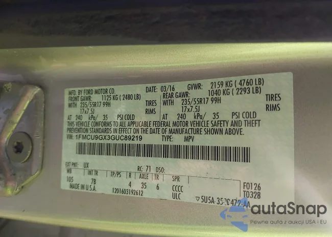 1FMCU9GX3GUC89219: 43334832