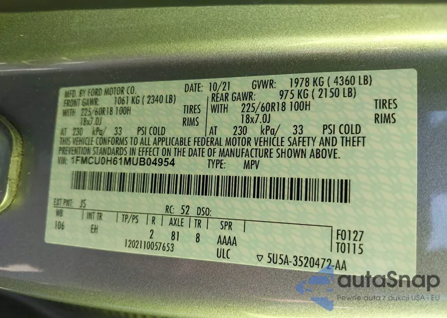 1FMCU0H61MUB04954: 43334983