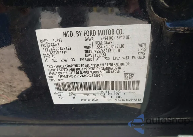 1FMSK8DH2MGC33064: 43335081