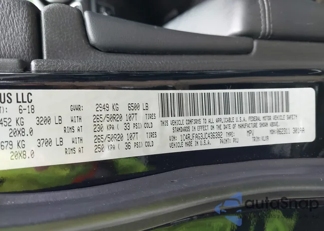 1C4RJFAG3JC436392: 43335091