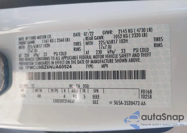 1FMCU9BZ6NUA60524: 43335200