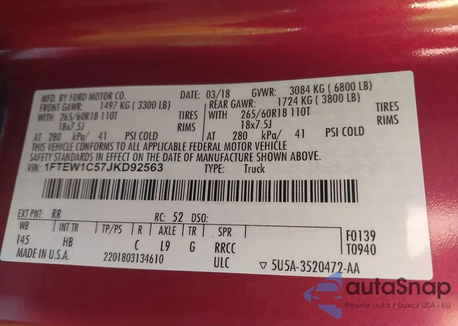 1FTEW1C57JKD92563: 43335210