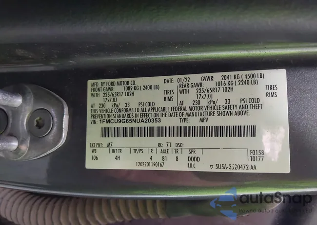 1FMCU9G65NUA20353: 43334428