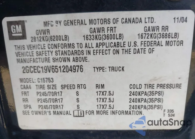 2GCEC19V651204976: 43334444