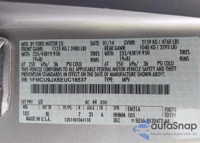 1FMCU9JX6EUC18537: 43334501