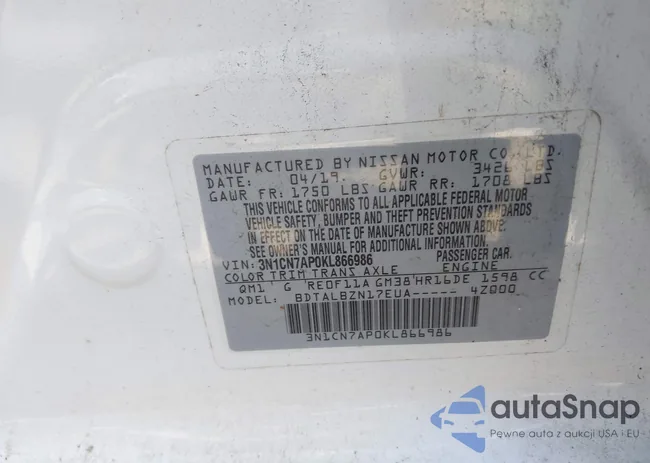 3N1CN7AP0KL866986: 43334633