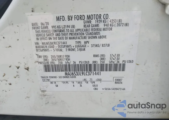 MAJ6S3JL9LC371441: 43334636