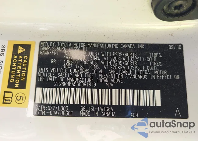 2T2BK1BA5BC084819: 43334662