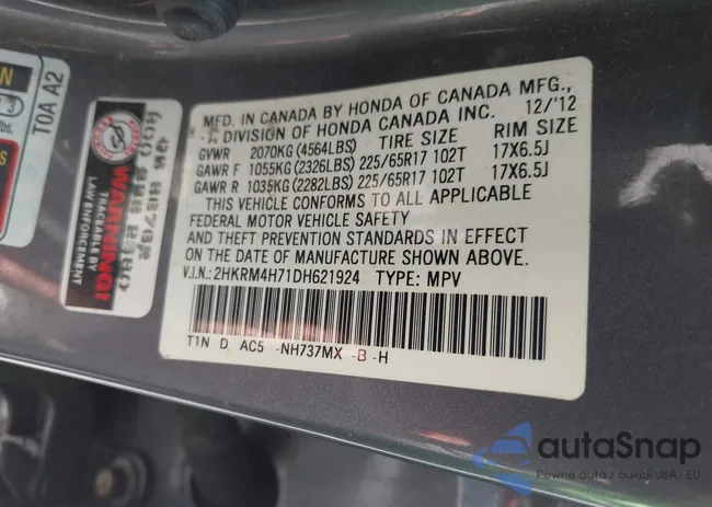 2HKRM4H71DH621924: 43335772