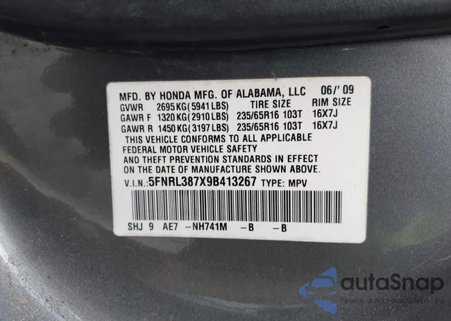 5FNRL387X9B413267: 43335796