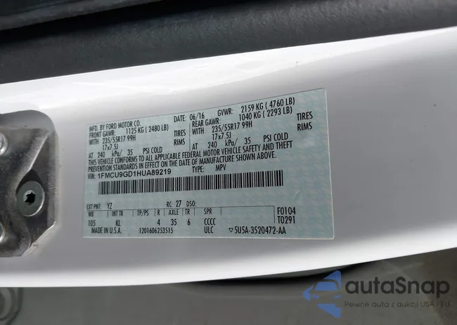 1FMCU9GD1HUA89219: 43335866