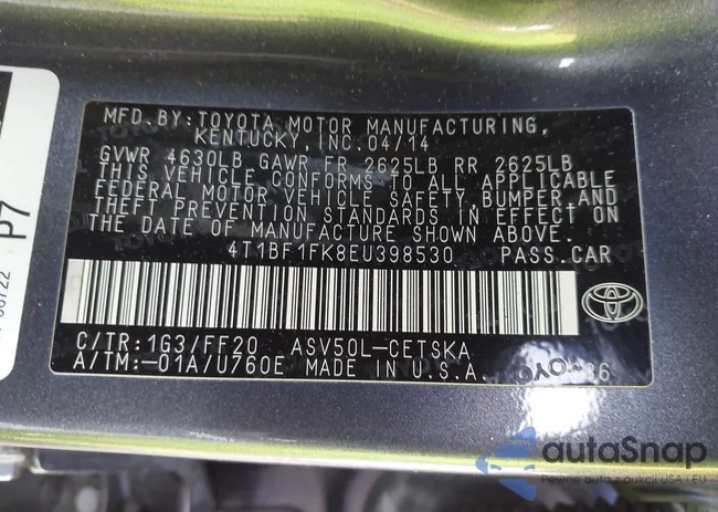 4T1BF1FK8EU398530: 43336022