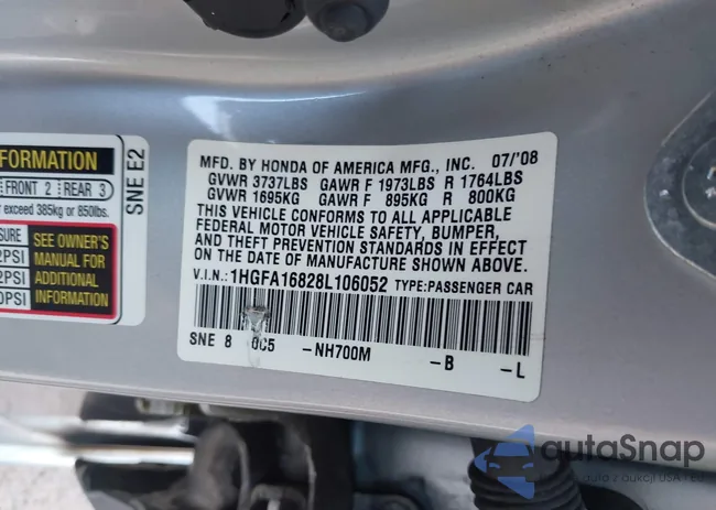 1HGFA16828L106052: 43336071