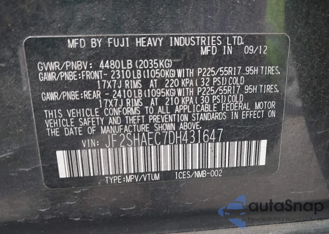 JF2SHAEC7DH431647: 43336185