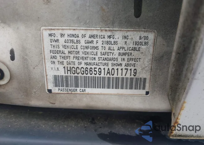 1HGCG66591A011719: 43336207