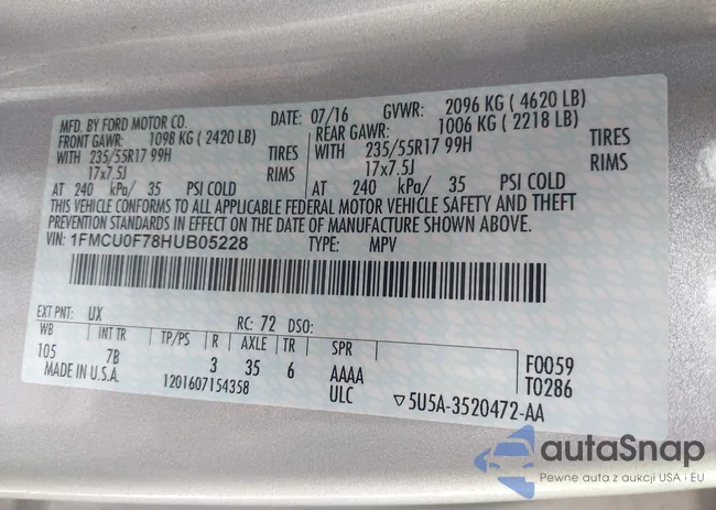 1FMCU0F78HUB05228: 43336227