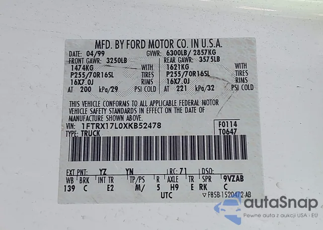 1FTRX17L0XKB52478: 43335334