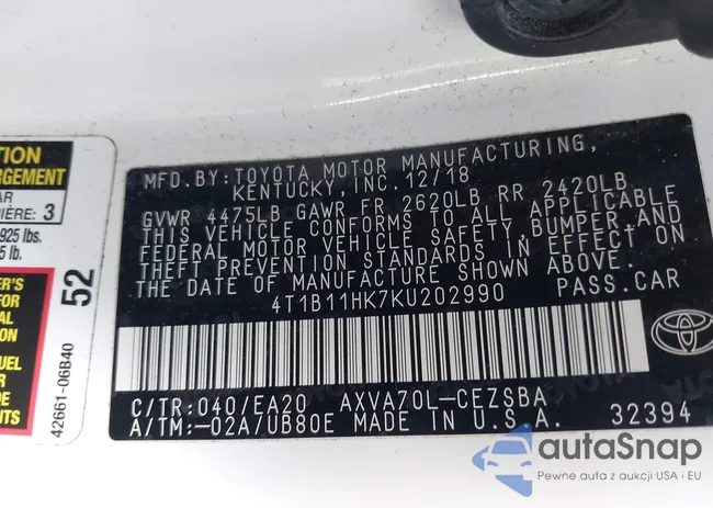 4T1B11HK7KU202990: 43335337