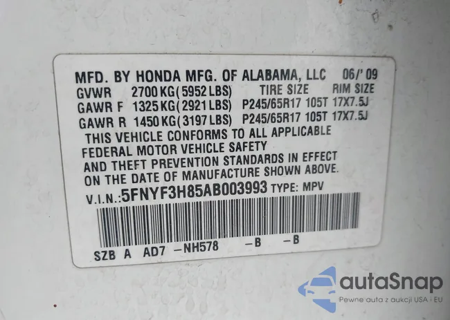 5FNYF3H85AB003993: 43335406