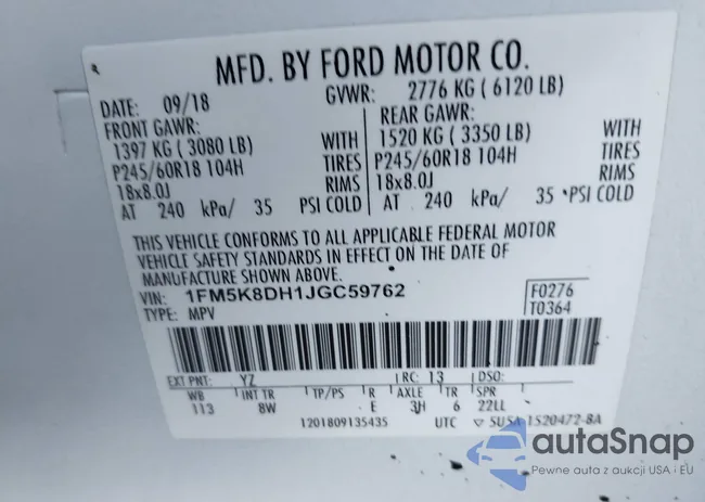 1FM5K8DH1JGC59762: 43335442