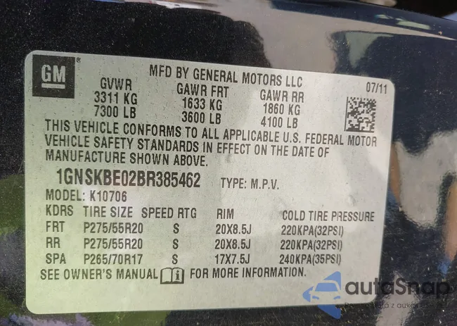 1GNSKBE02BR385462: 43335627