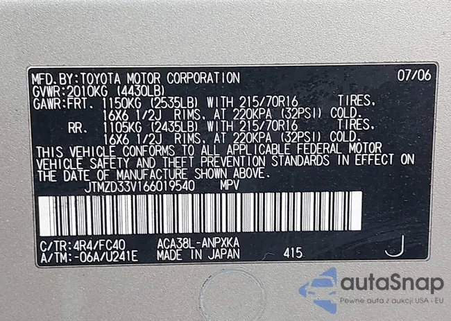 JTMZD33V166019540: 43337056