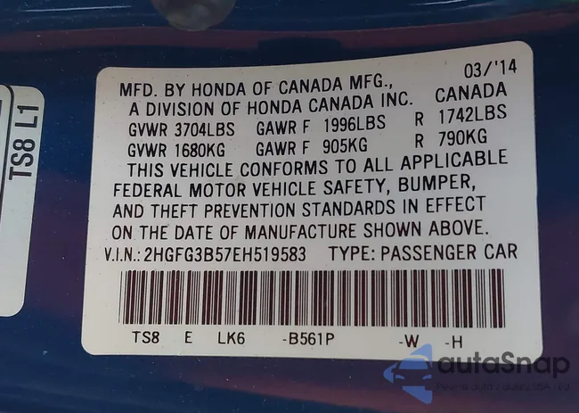 2HGFG3B57EH519583: 43337167