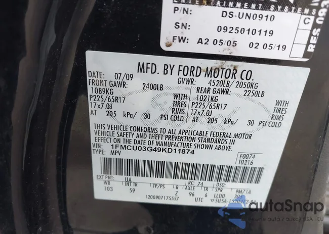 1FMCU03G49KD11874: 43336326