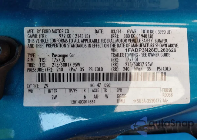 1FADP3N28EL280626: 43336411