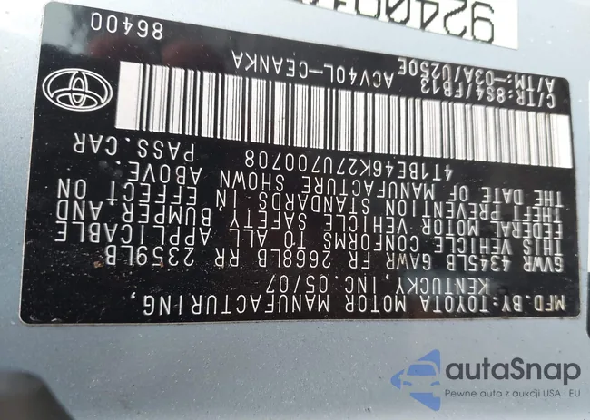 4T1BE46K27U700708: 43336431