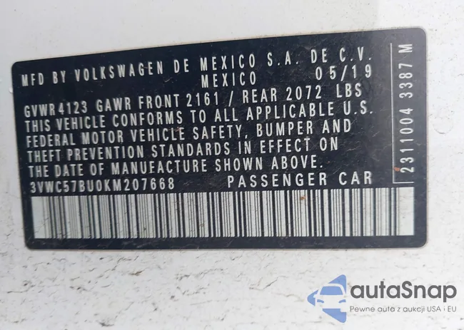 3VWC57BU0KM207668: 43337776