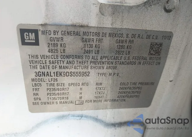 3GNAL1EK9DS555952: 43337816