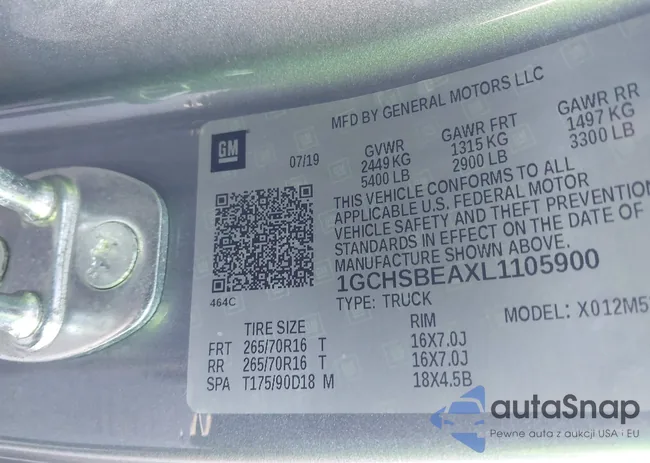 1GCHSBEAXL1105900: 43338028