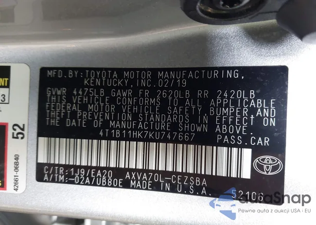 4T1B11HK7KU747667: 43338197