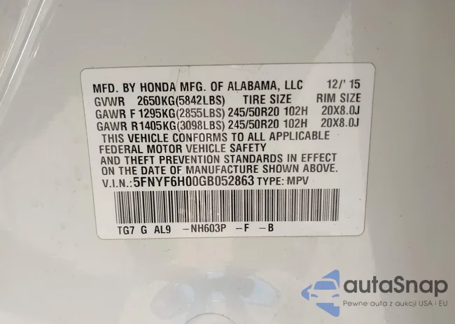 5FNYF6H00GB052863: 43337303